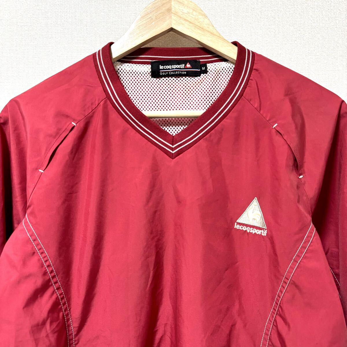 ゴルフシーンに◎【le coq sportif】ルコックスポルティフ ピステ ウインドブレーカー ロゴ メッシュ プルオーバー 赤 メンズ M /Y38202SS_画像4