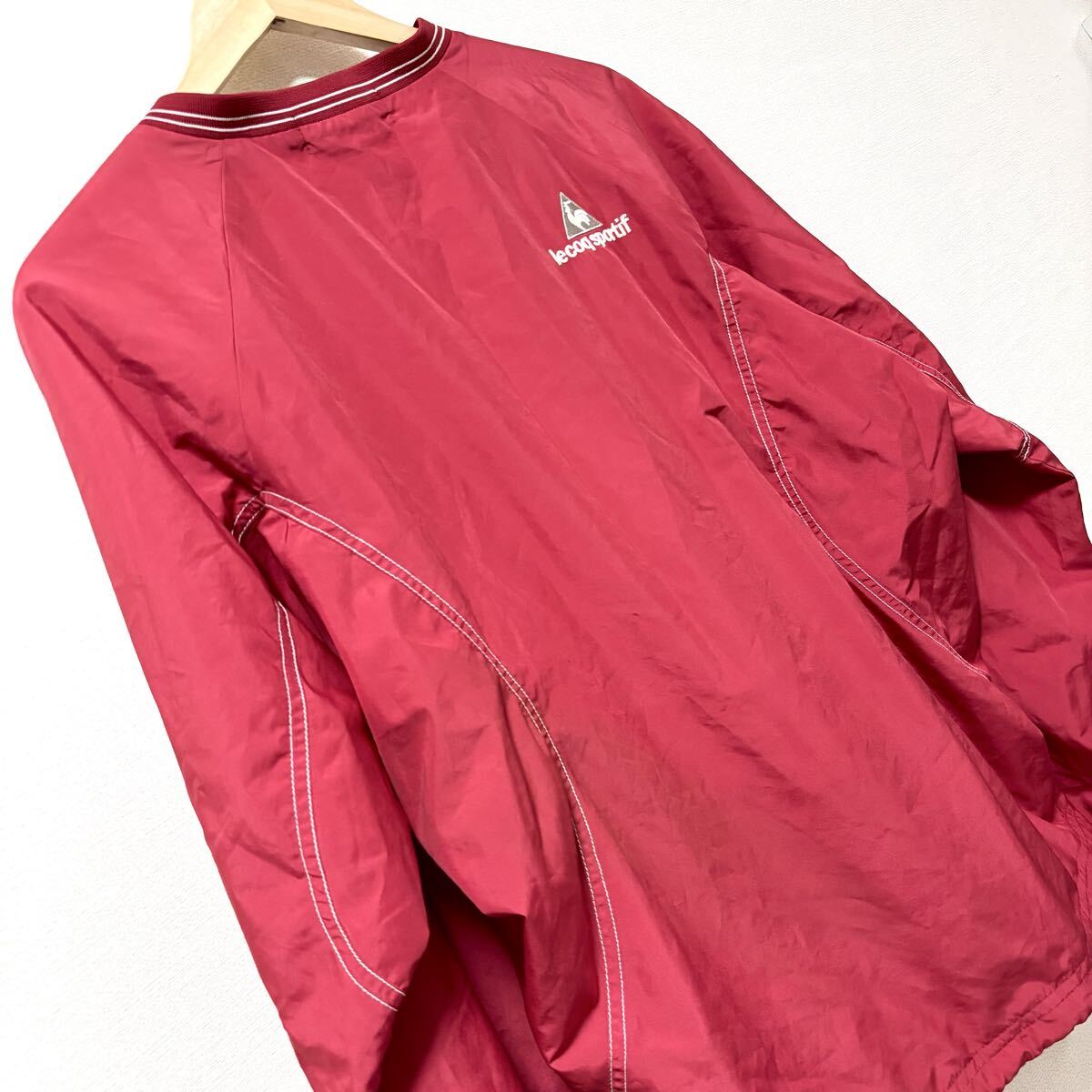 ゴルフシーンに◎【le coq sportif】ルコックスポルティフ ピステ ウインドブレーカー ロゴ メッシュ プルオーバー 赤 メンズ M /Y38202SS_画像7