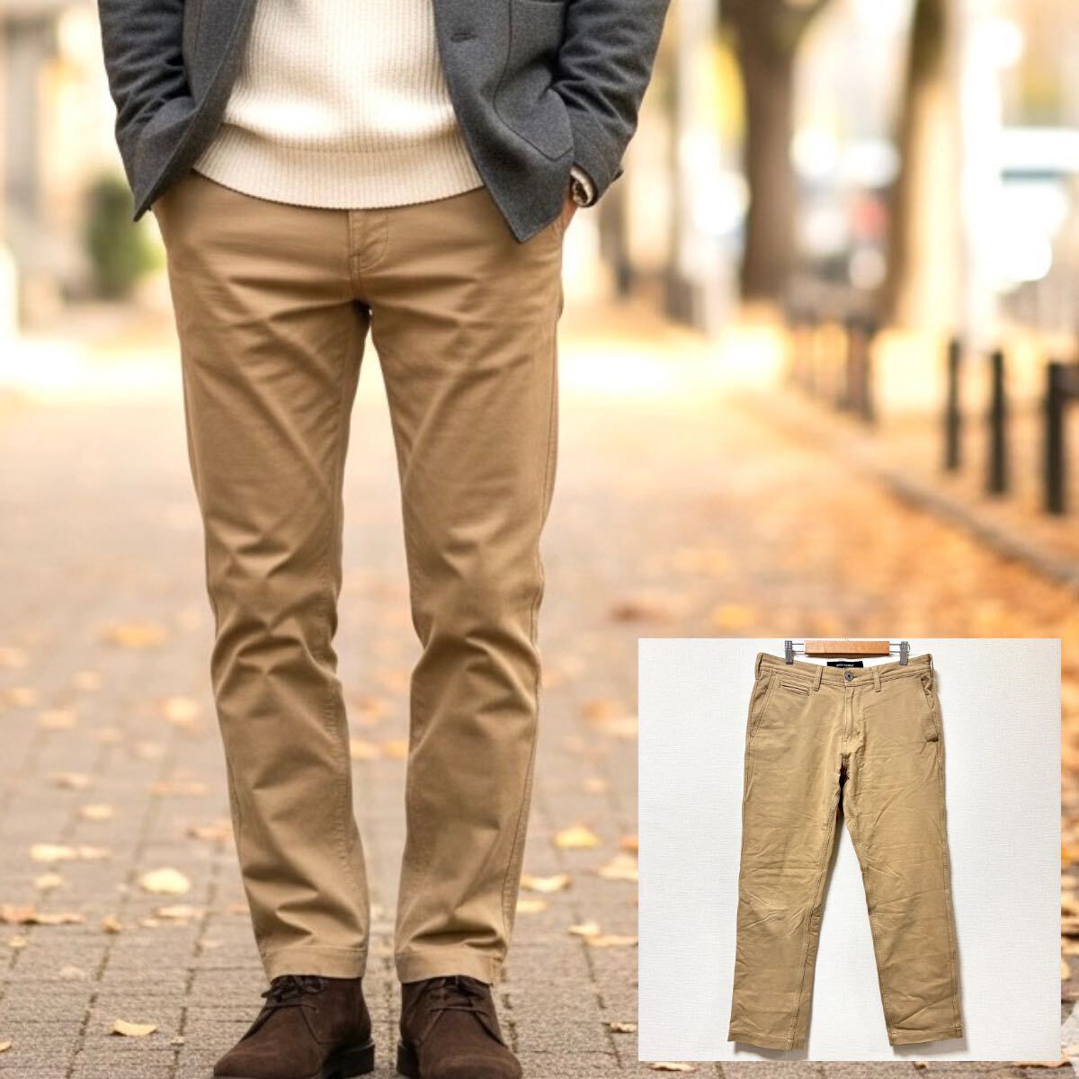 着回し◎【BACK NUMBER】バックナンバー コットン パンツ ストレッチ スリム チノパン きれいめ アメカジ ベージュ メンズ M /Y38206SS_画像1