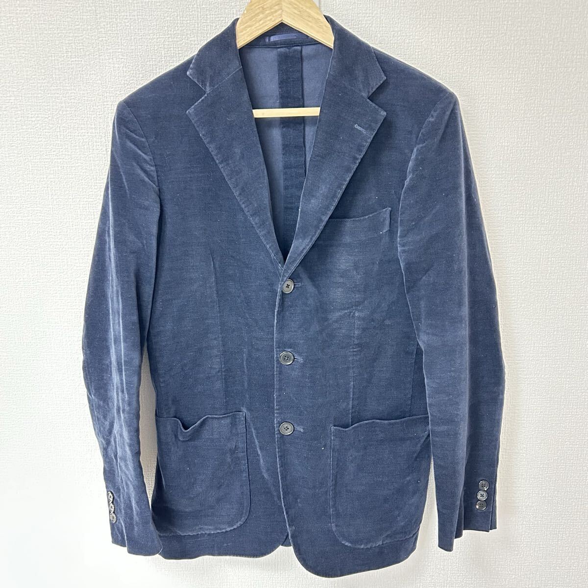 高級感のあるベロア生地◎【SHIPS】シップス テーラードジャケット ブレザー ウール混 アウター フォーマル ネイビー 紺 メンズ46/Y38492YY_画像2