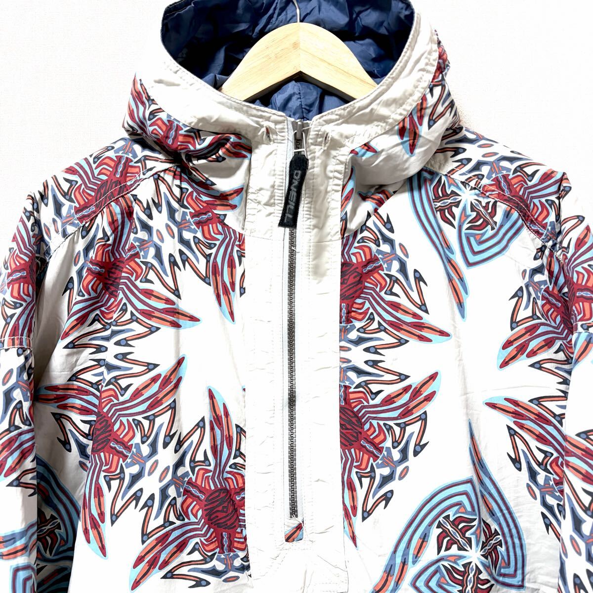 90s◎ナイロン製◎【O'NEILL】オニール スノー ウェア プルオーバー アノラック パーカー 総柄 スノボ スキー オフホワイト S /Y38532SS_画像5