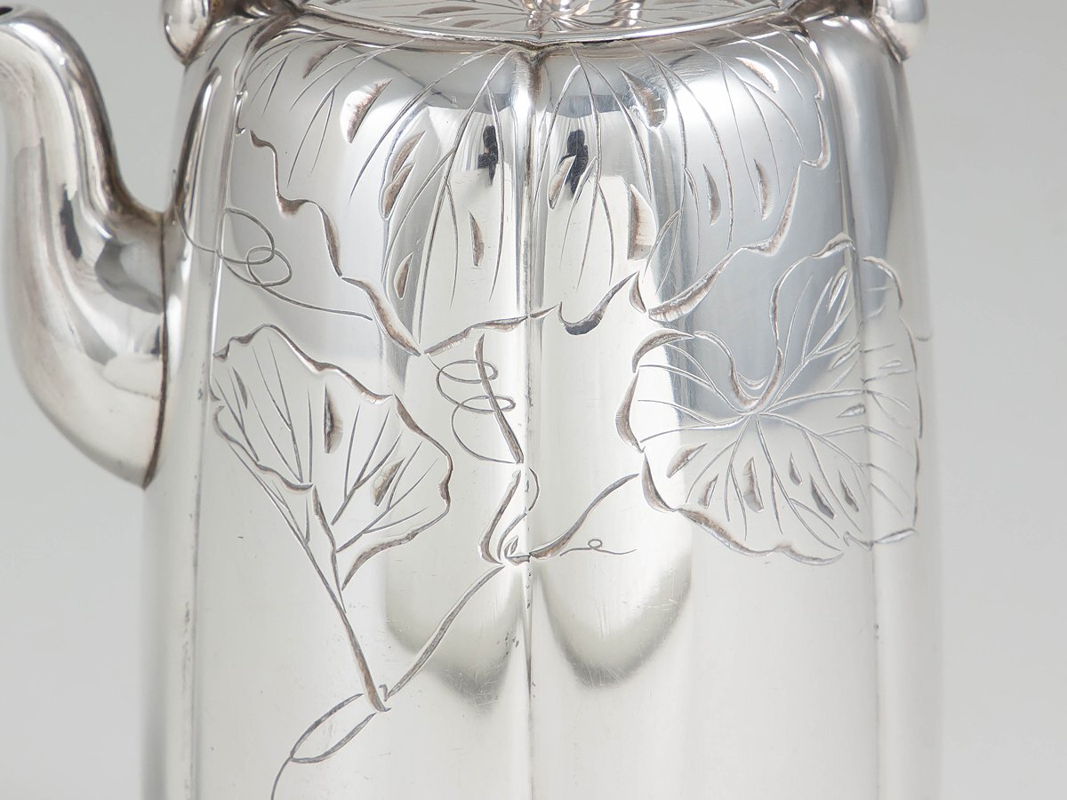 【五】芳華堂造 純銀 蔓摘長瓜形酒器 一対 重370g 箱付_画像9