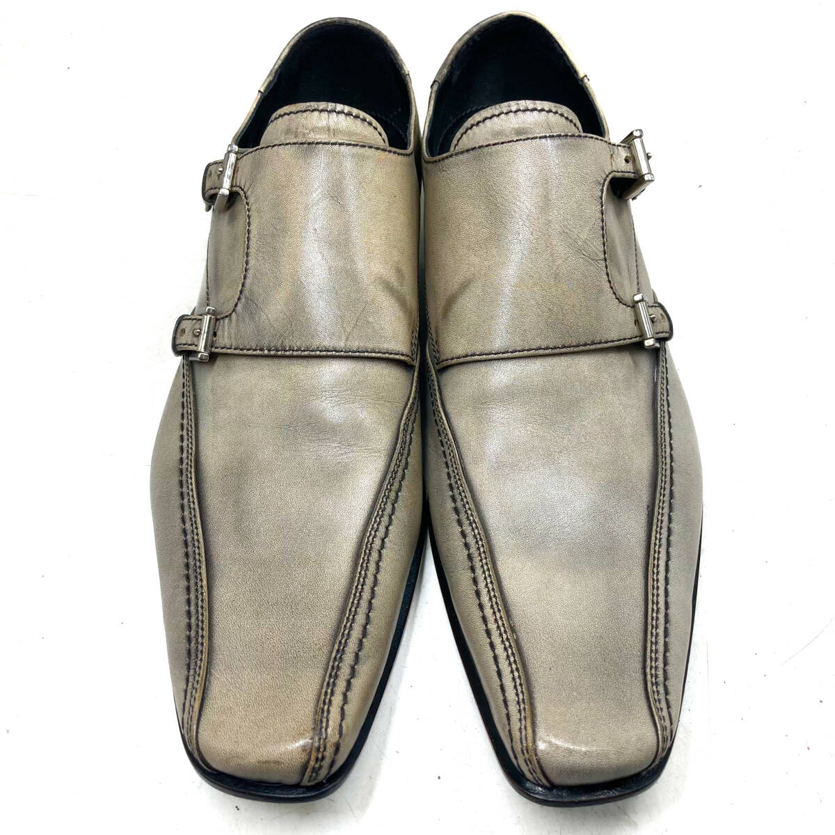 ☆即決・送料無料☆キャサリンハムネットロンドン ダブルモンクストラップ グレー 25cm　革靴 ビジネスシューズ ドレス 本革 本皮 メンズ_画像2