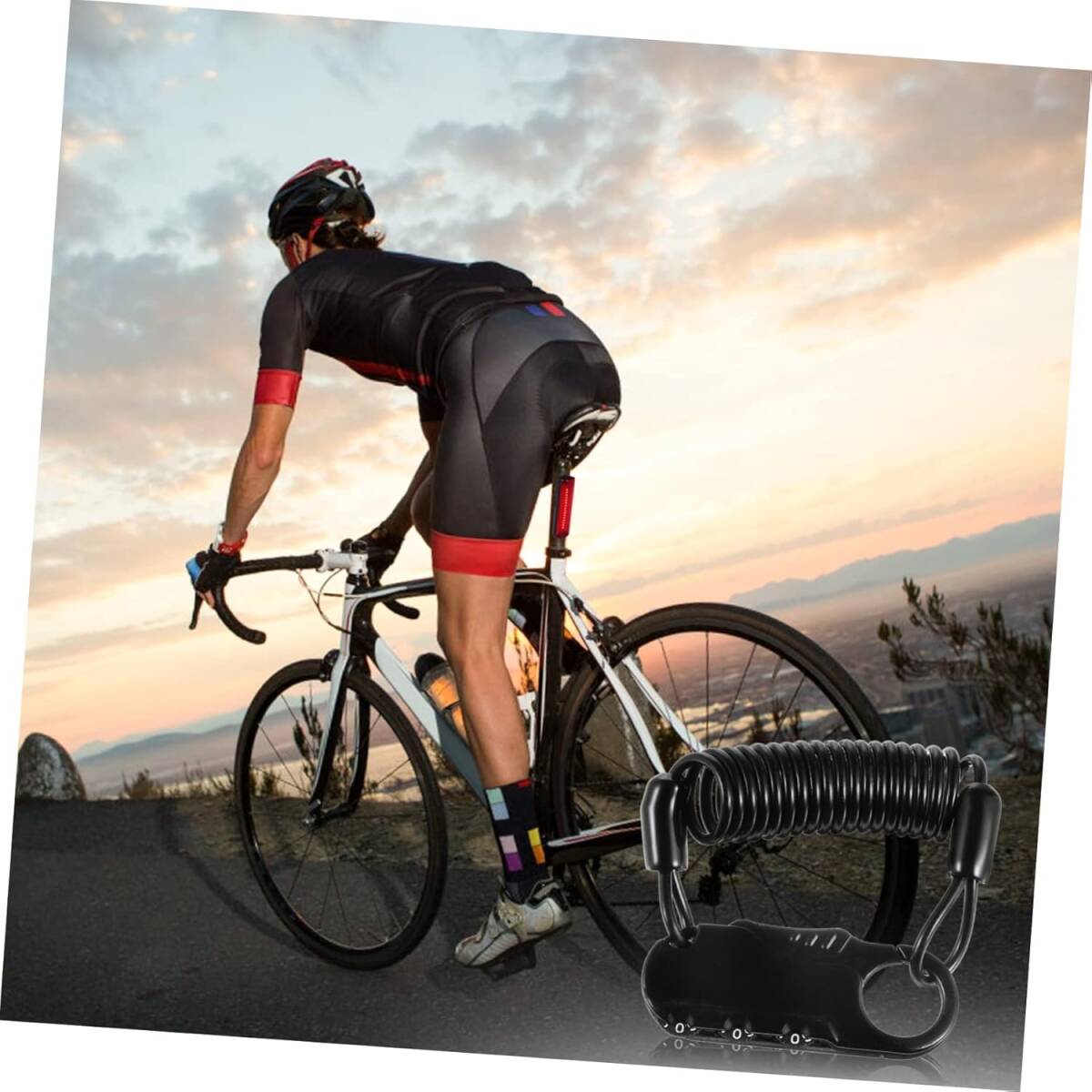 ブラック 頑丈 ロック 駐車 ヘルメット ワイヤー ロープ 付き ヘルメットホルダー ヘルメットロック 盗難防止 バイク 自転車 オートバイ_画像9