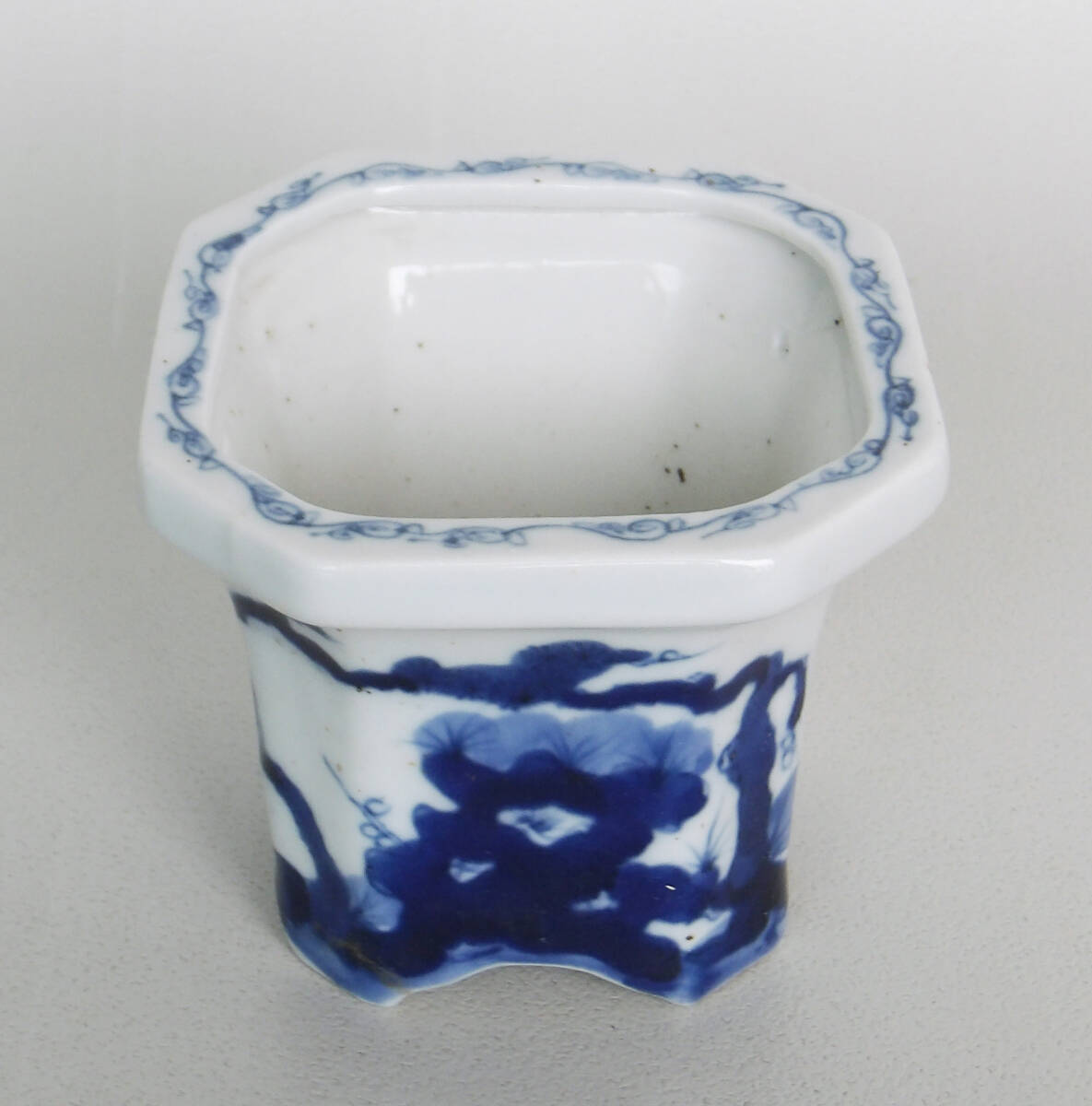 染付 松梅の図 ミニ植木鉢 盆栽_画像7