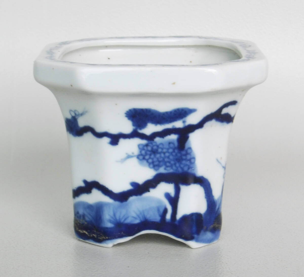 染付 松梅の図 ミニ植木鉢 盆栽_画像2