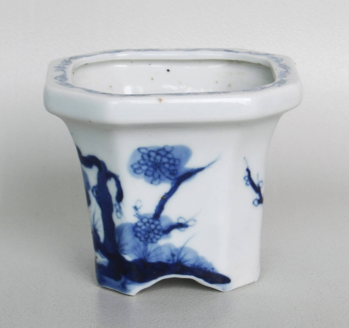 染付 松梅の図 ミニ植木鉢 盆栽_画像4