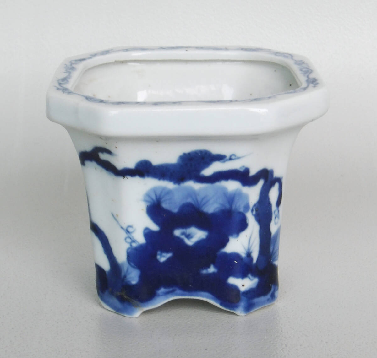 染付 松梅の図 ミニ植木鉢 盆栽_画像1