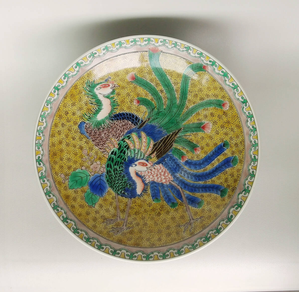 色絵　孔雀の図　高足大皿_画像2