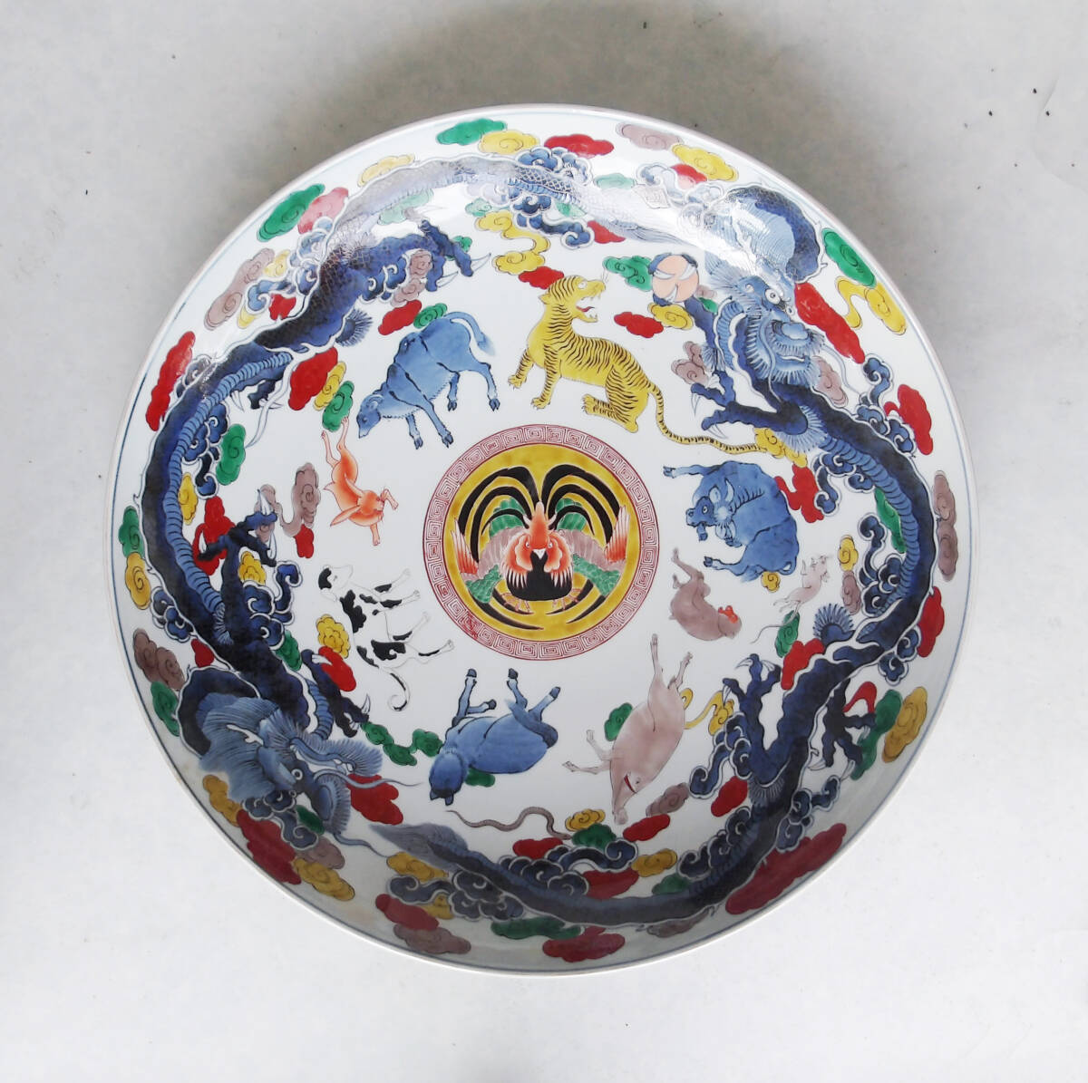 色絵　十二支の図　大皿_画像1