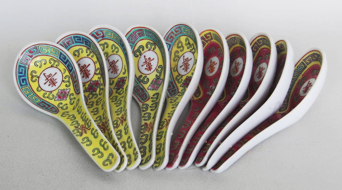 色絵　寿紋　レンゲ　10客_画像1