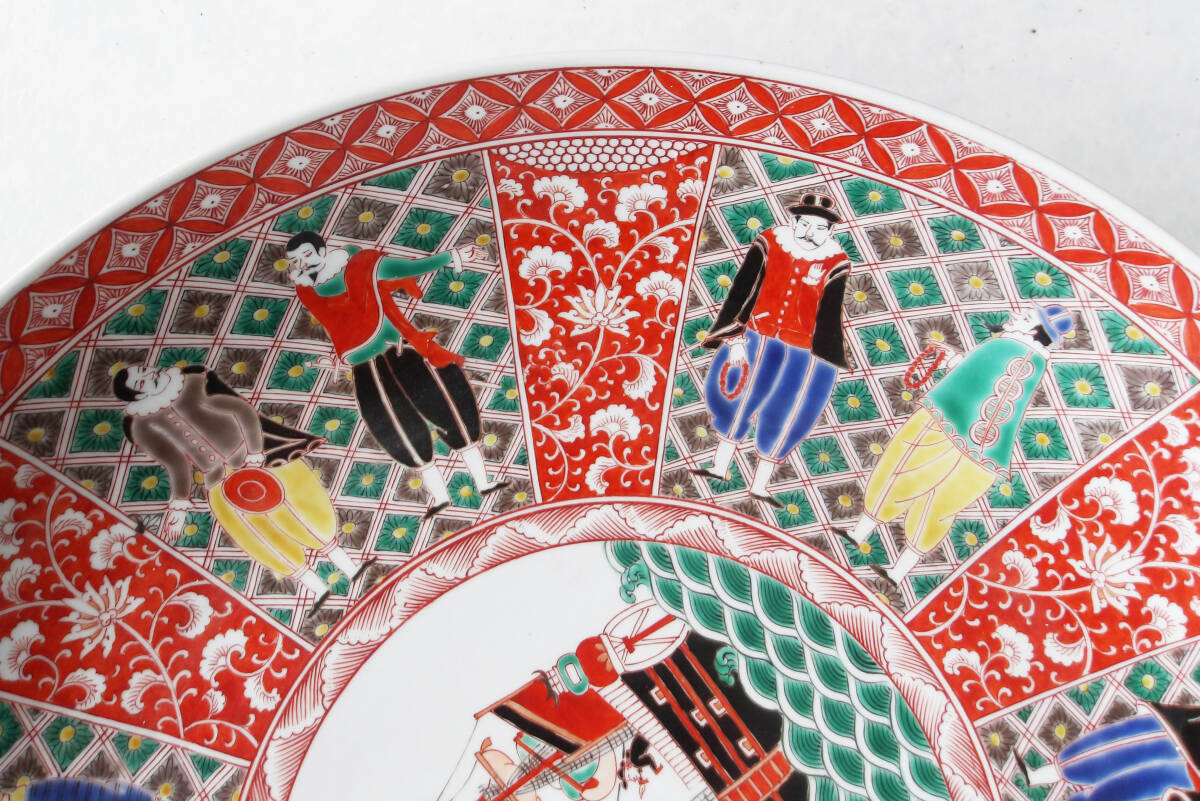 色絵　ラッタン人　帆船の図　大皿_画像4