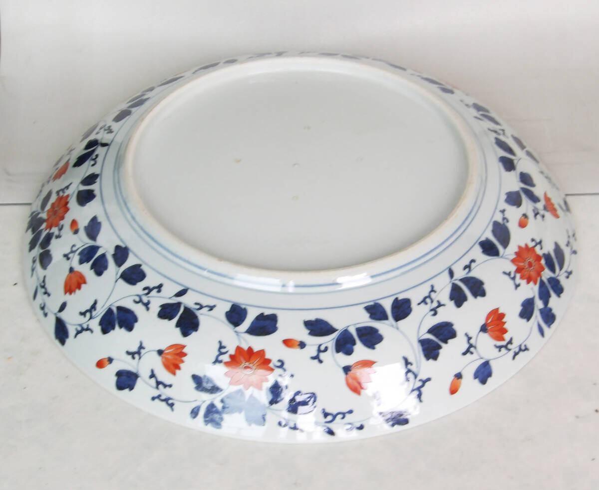 色絵　ラッタン人　帆船の図　大皿_画像8