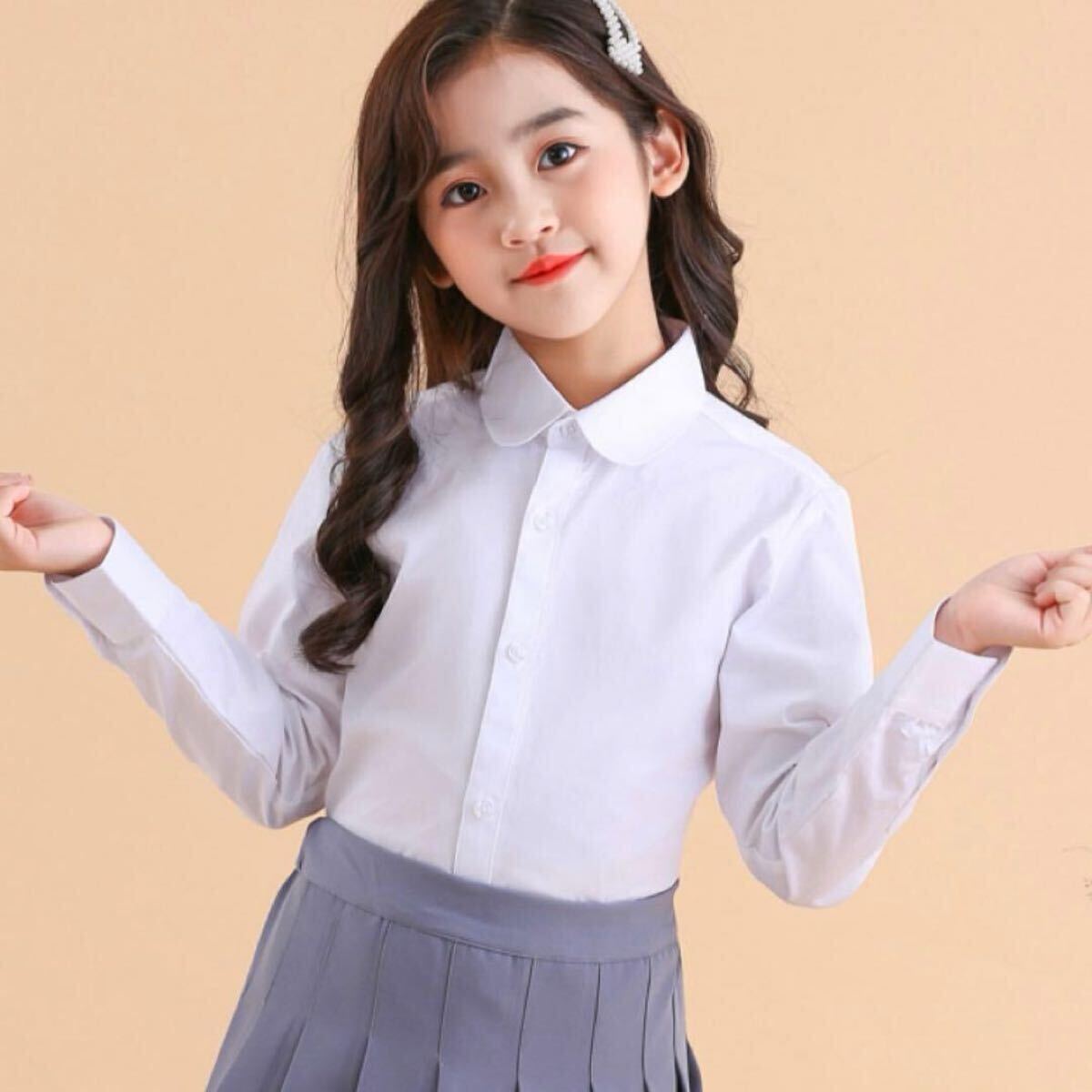 シャツ ブラウス 男の子 女の子 150 白 長袖 ノーマル 丸襟 シンプル フォーマル 制服 発表会 お稽古 卒園式 入学式 冠婚葬祭_画像2