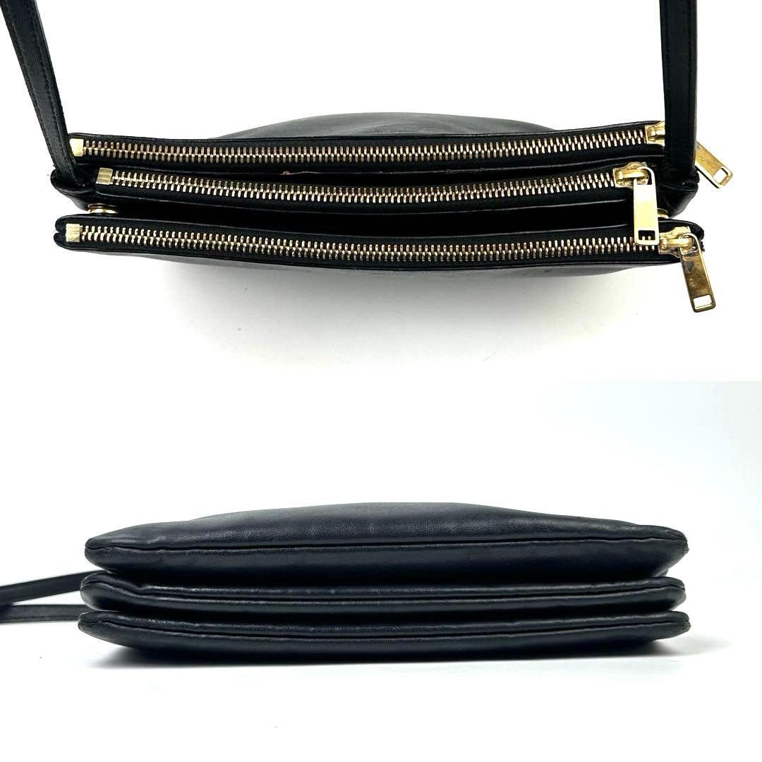 1円～■CELINE セリーヌ ショルダーバッグ クロスボディ 肩掛け 斜め掛け トリオ スモール ゴールド金具 黒 革 メンズ レディース 男女兼用_画像4