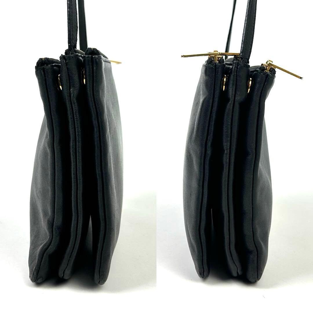 1円～■CELINE セリーヌ ショルダーバッグ クロスボディ 肩掛け 斜め掛け トリオ スモール ゴールド金具 黒 革 メンズ レディース 男女兼用_画像5