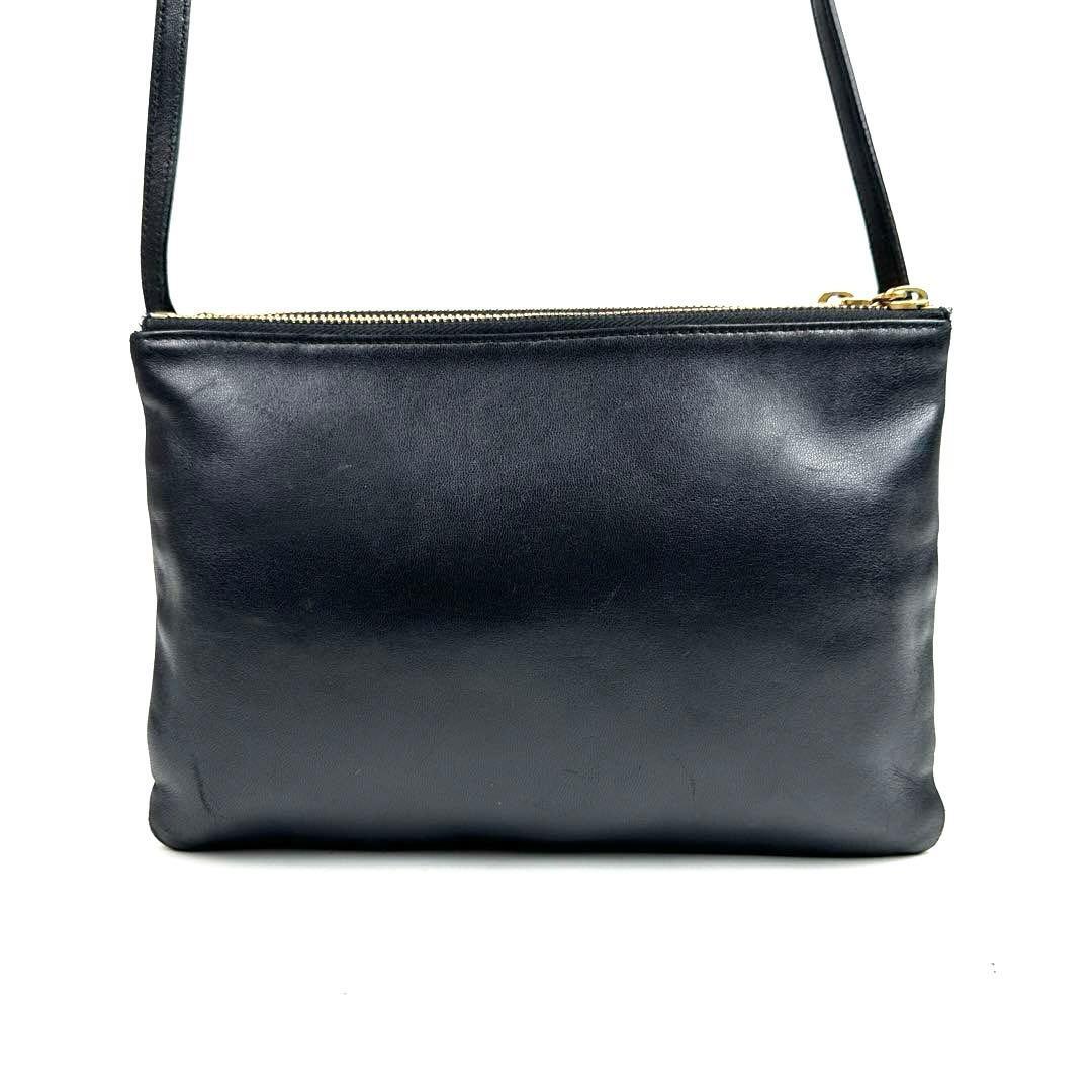 1円～■CELINE セリーヌ ショルダーバッグ クロスボディ 肩掛け 斜め掛け トリオ スモール ゴールド金具 黒 革 メンズ レディース 男女兼用_画像6