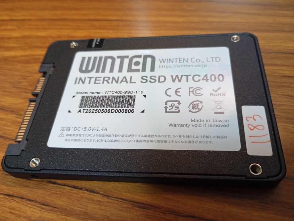 ■ SSD ■ 1024GB ＝ 1TB （1183時間）　WINTEN　WTC400　正常判定　管29_画像4