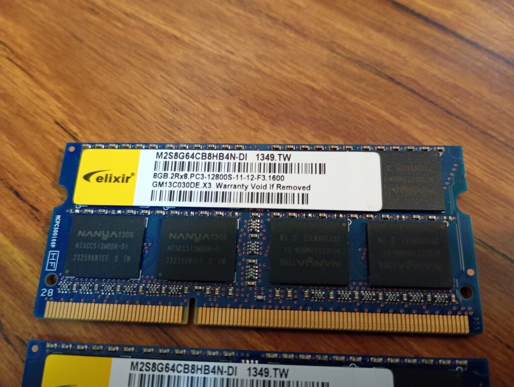 ▲【1.5v】 合計16GB（8GB×2枚)　PC3-12800S　▲elixirブランド　NANYA製　NANYAチップ　CFD提携以降　類▲③④ 1349_画像2