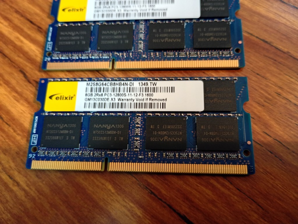 ▲【1.5v】 合計16GB（8GB×2枚)　PC3-12800S　▲elixirブランド　NANYA製　NANYAチップ　CFD提携以降　類▲③④ 1349_画像3