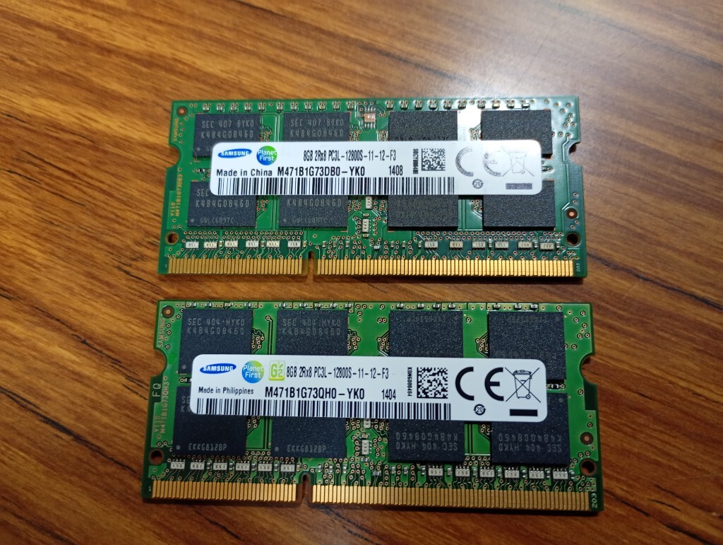 Samsung 【低電圧】 合計16GB（8GB×2枚)　PC3L-12800S　不揃いペア　1408-1404　送料無料_画像1