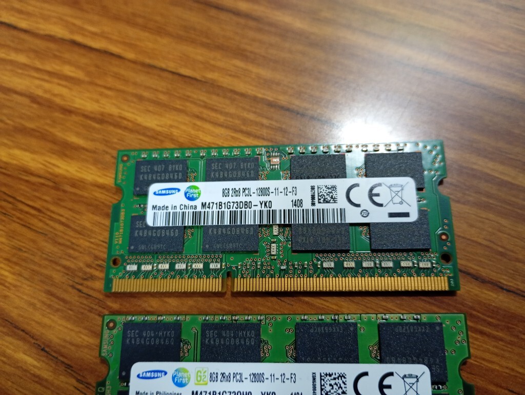 Samsung 【低電圧】 合計16GB（8GB×2枚)　PC3L-12800S　不揃いペア　1408-1404　送料無料_画像2