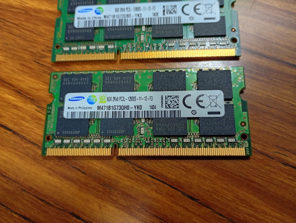 Samsung 【低電圧】 合計16GB（8GB×2枚)　PC3L-12800S　不揃いペア　1408-1404　送料無料_画像3