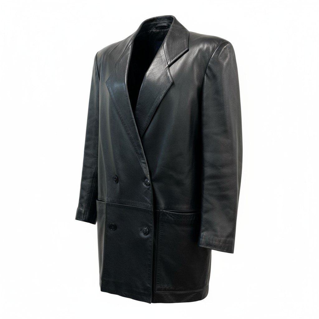 10k11 agnes b. SPECIAL アニエスベースペシャル レザー ロングジャケット チェスターコート ダブルブレスト フランス製 2 ブラックu02t_画像1