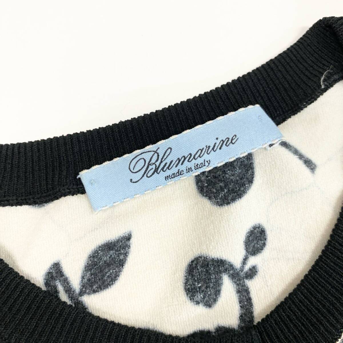 31k2 Blumarine ブルマリン イタリア製 長袖ニットカーディガン 花柄プリント ビジュー スパンコール 38 ホワイト ブラック レディースo07t_画像7