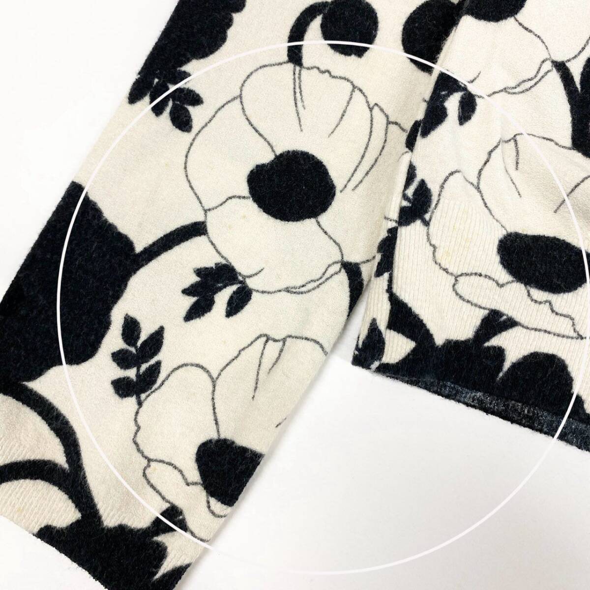 31k2 Blumarine ブルマリン イタリア製 長袖ニットカーディガン 花柄プリント ビジュー スパンコール 38 ホワイト ブラック レディースo07t_画像10