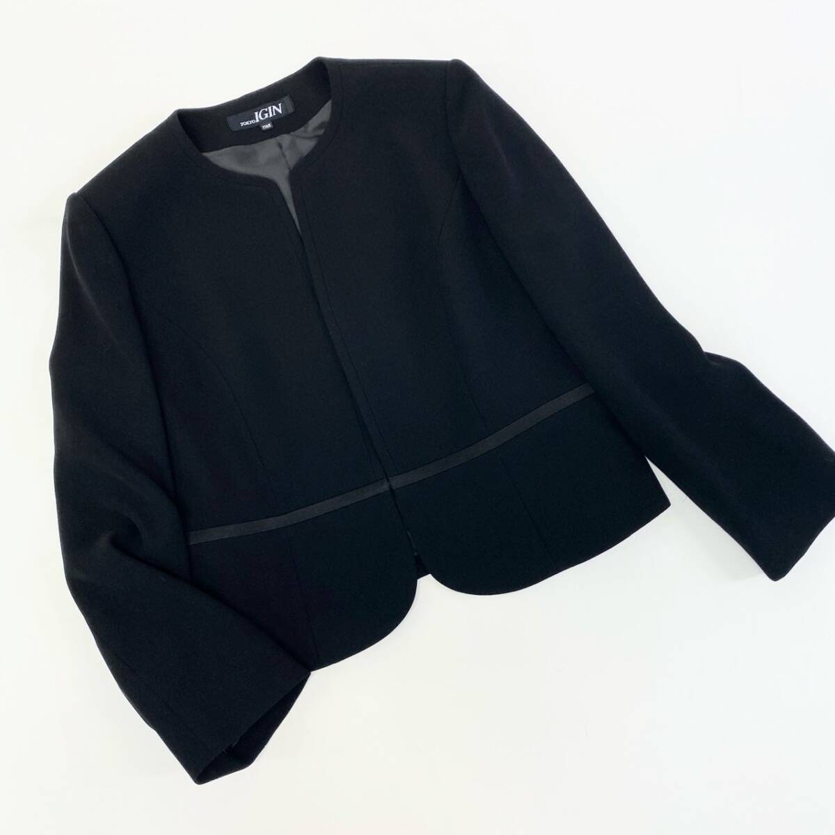 74k4 TOKYO IGIN 東京イギン 大きいサイズ ブラックフォーマル ワンピース ジャケット セットアップ ドレス 17AR ブラック レディースo07t_画像2