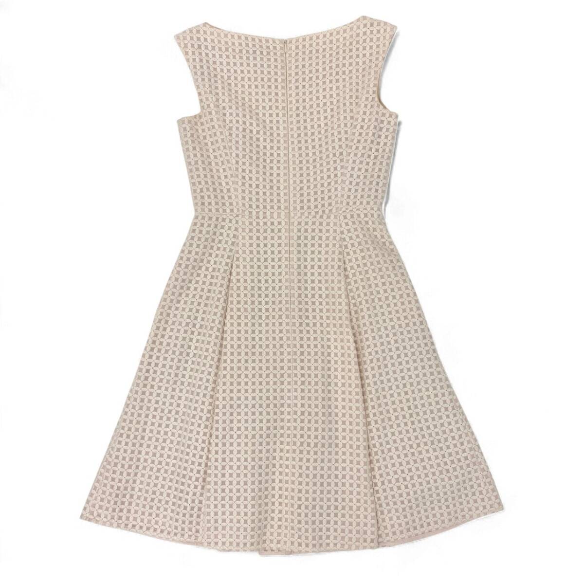 47k5 TOCCA トッカ CLOVER クローバードレス ノースリーブワンピース 総柄 刺繍 ウエストリボン OPTOYM0250 0 ピンク オフホワイトo07t_画像3