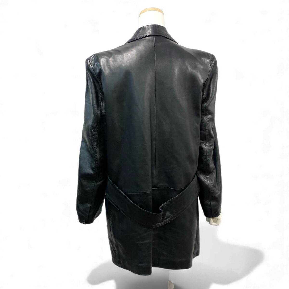 10k11 agnes b. SPECIAL アニエスベースペシャル レザー ロングジャケット チェスターコート ダブルブレスト フランス製 2 ブラックu02t_画像3