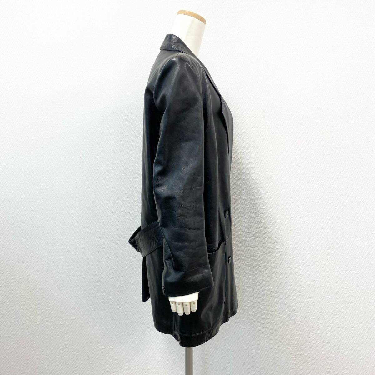 10k11 agnes b. SPECIAL アニエスベースペシャル レザー ロングジャケット チェスターコート ダブルブレスト フランス製 2 ブラックu02t_画像4