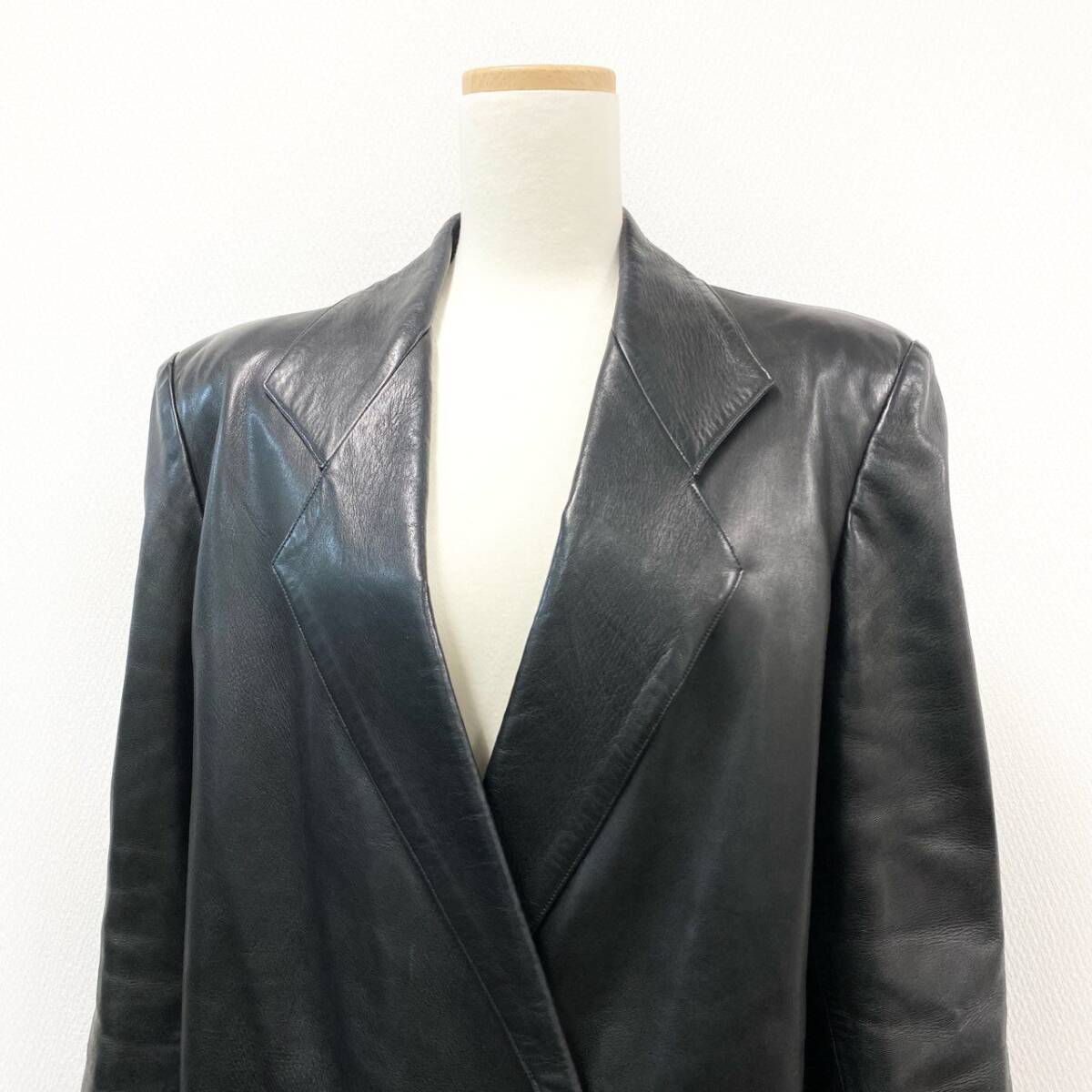 10k11 agnes b. SPECIAL アニエスベースペシャル レザー ロングジャケット チェスターコート ダブルブレスト フランス製 2 ブラックu02t_画像5