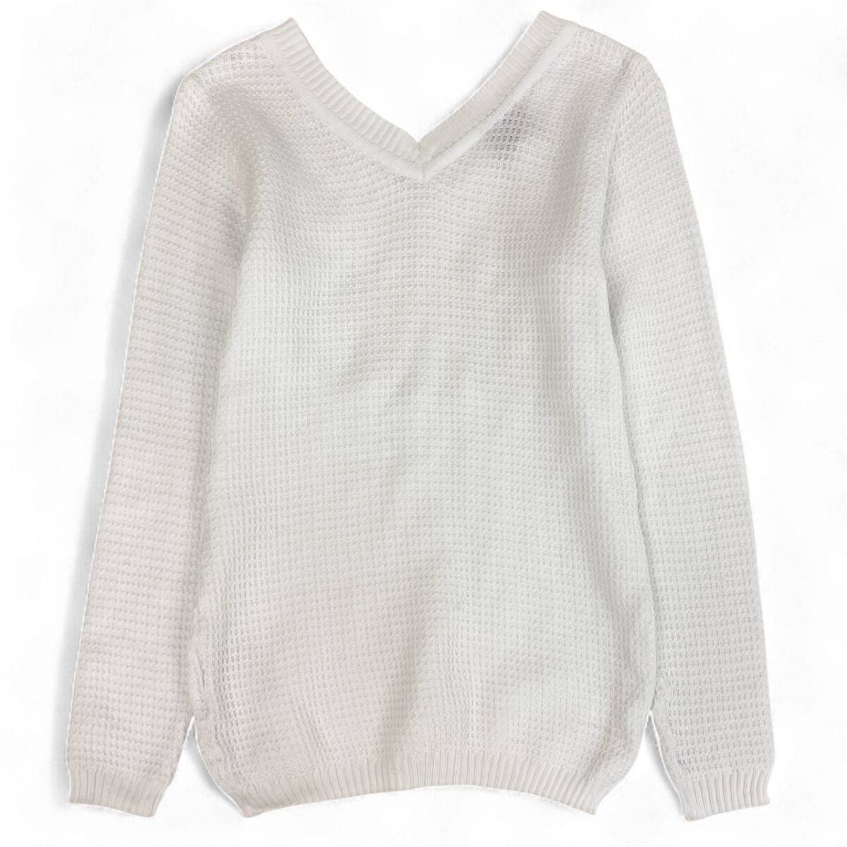 76k21 VERSACE ヴェルサーチ vintage front logo knitwear ロゴ刺繍 ニット サイズS ホワイト レディース トップスk02i_画像2