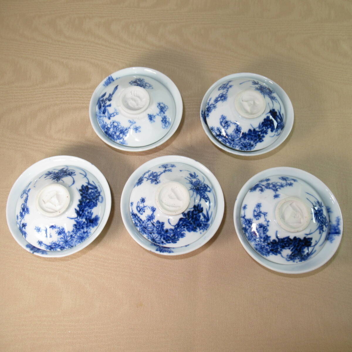 京焼　蓋つき小鉢5客　箱無/ユーズド　経年品_画像8