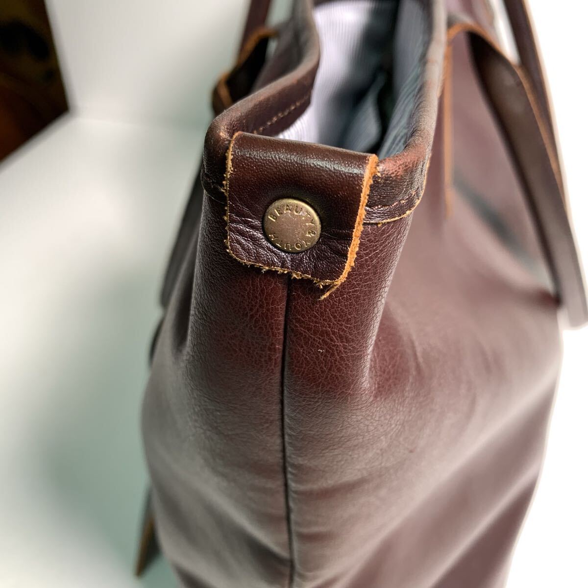 BEAUTY&YOUTH 本革 レザー トートバッグ ビジネストート ブラウン 肩掛け A4収納_画像5