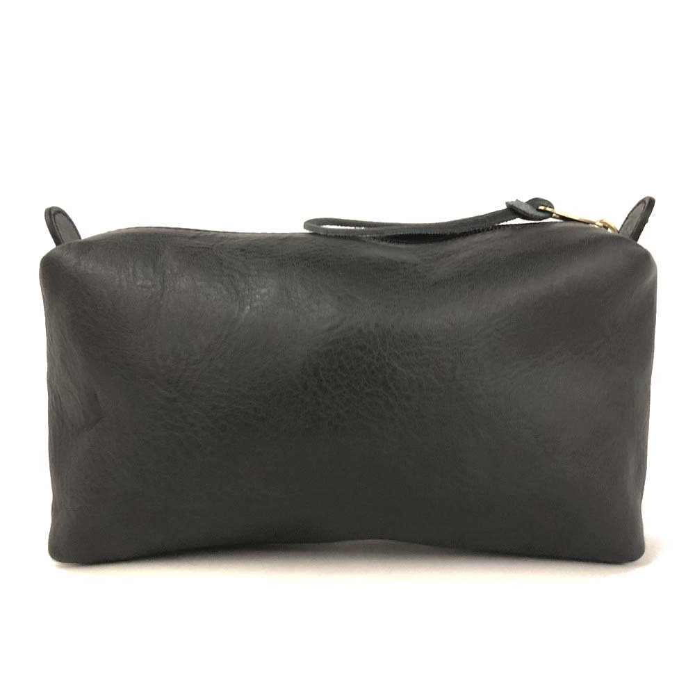 1円 極美品 IL BISONTE イル ビゾンテ エンボスロゴ レザー ポーチ コスメポーチ マルチケース ブラック /JP1447_画像4