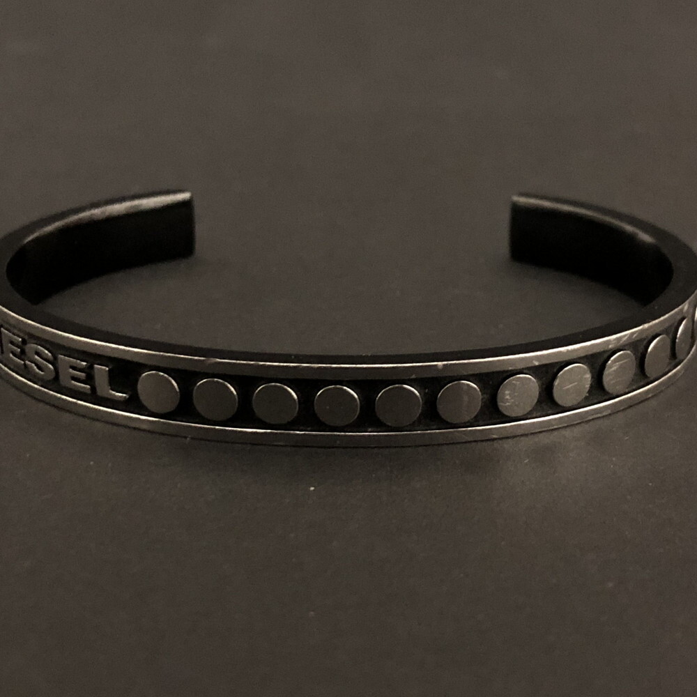 1円 美品 DIESEL ディーゼル ロゴ ステンレススチール バングル ブレスレット 腕輪 シルバー /ZX2279_画像3