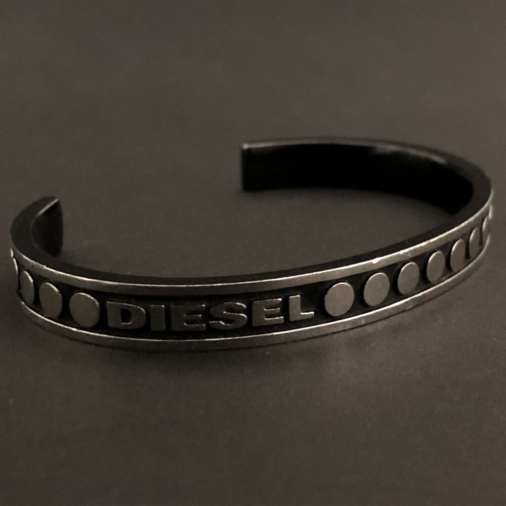 1円 美品 DIESEL ディーゼル ロゴ ステンレススチール バングル ブレスレット 腕輪 シルバー /ZX2279_画像4