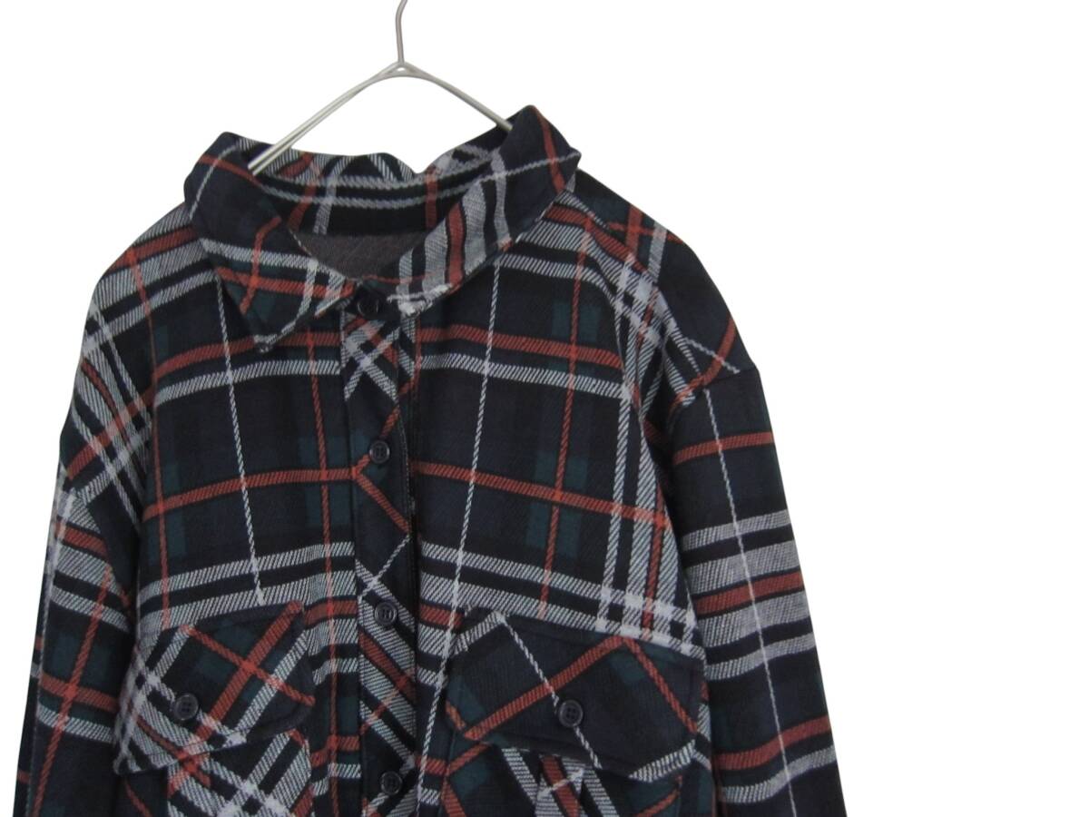 送料無料 Z107 新品 【8L】 ~6L着用可 ブラック チェック 厚地シャツ 大きいサイズ 羽織にも ゆうパケットプラス_画像3