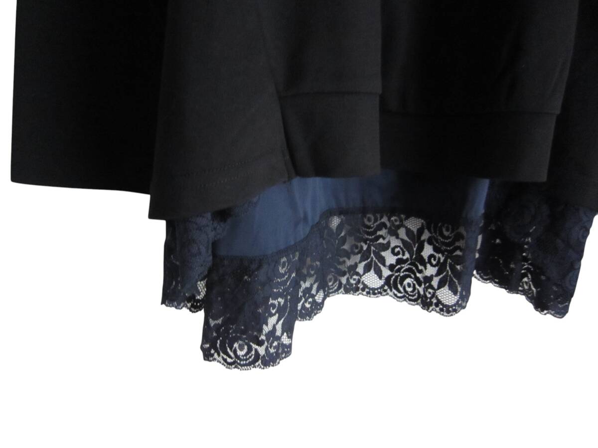 送料無料　Z115　美品　【5L】　～6L着用可　ブラック×ネイビーレース　重ね着風　厚地　カットソー　長袖　大きいサイズ　ゆうパケット_画像3
