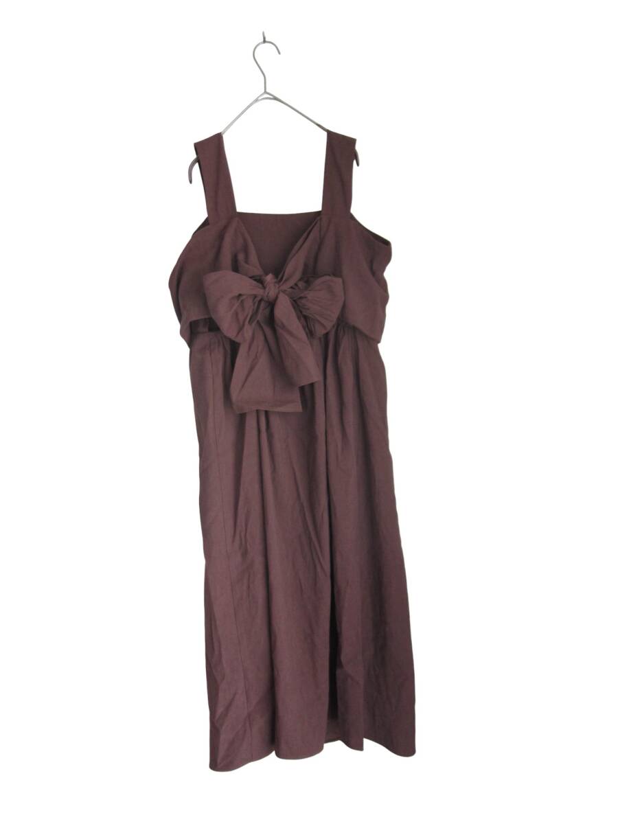送料無料　W99　美品　【4L】　ブラウン　ベロア調　背中リボン　ワンピース　重ね着に！　大きいサイズ　ゆうパケットプラス_画像2