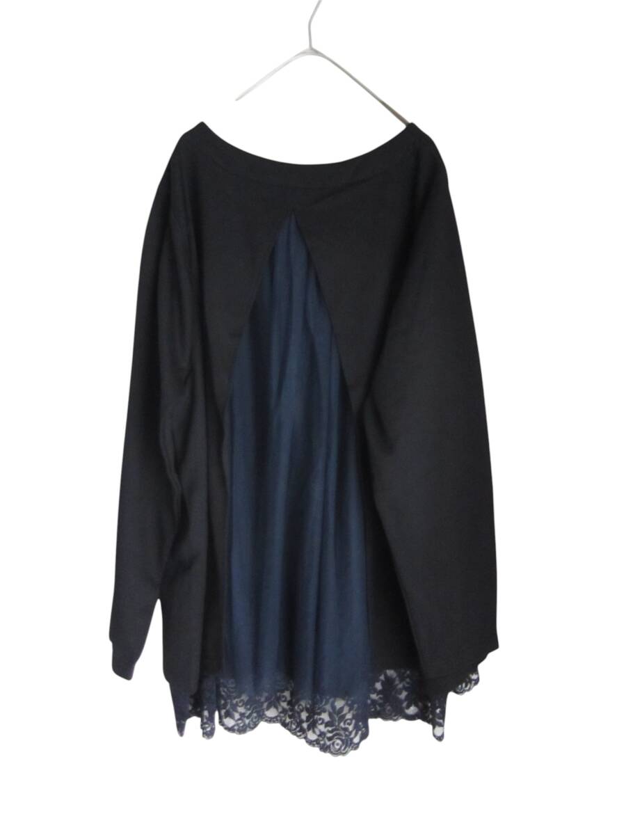 送料無料　Z115　美品　【5L】　～6L着用可　ブラック×ネイビーレース　重ね着風　厚地　カットソー　長袖　大きいサイズ　ゆうパケット_画像5