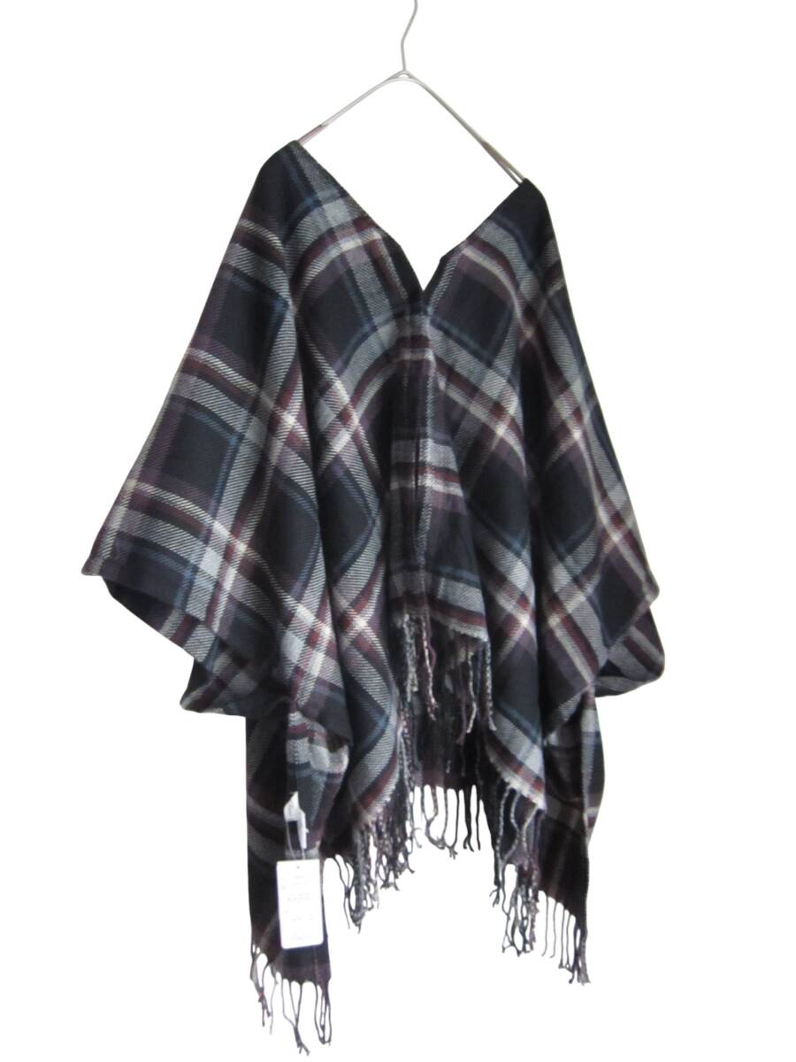 送料無料　Z118　新品　【3L】　～4L・5L着用可　ブラック　チェック　ポンチョ　オーバーサイズ　大きいサイズ　ゆうパケットプラス_画像2