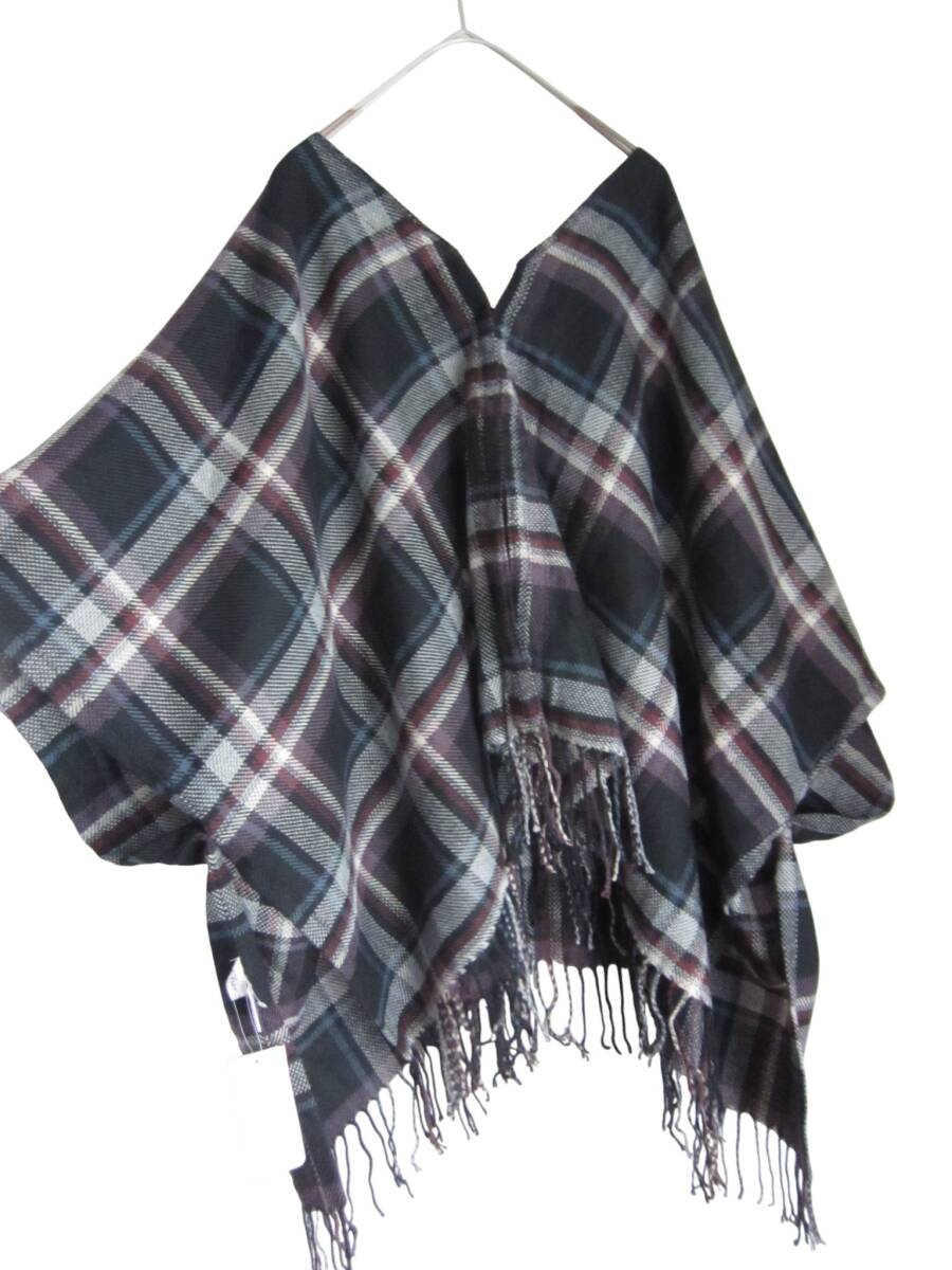 送料無料　Z118　新品　【3L】　～4L・5L着用可　ブラック　チェック　ポンチョ　オーバーサイズ　大きいサイズ　ゆうパケットプラス_画像3
