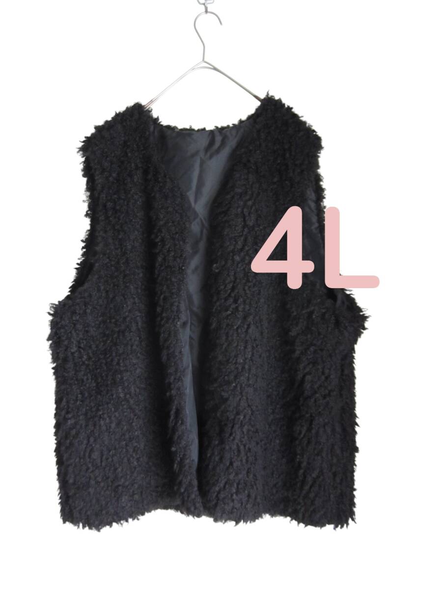 送料無料　1103　新品　【4L】　～5L着用可　ブラック　ふわもこ　ノースリー　ジャケット　大きいサイズ　レターパックプラス_画像1