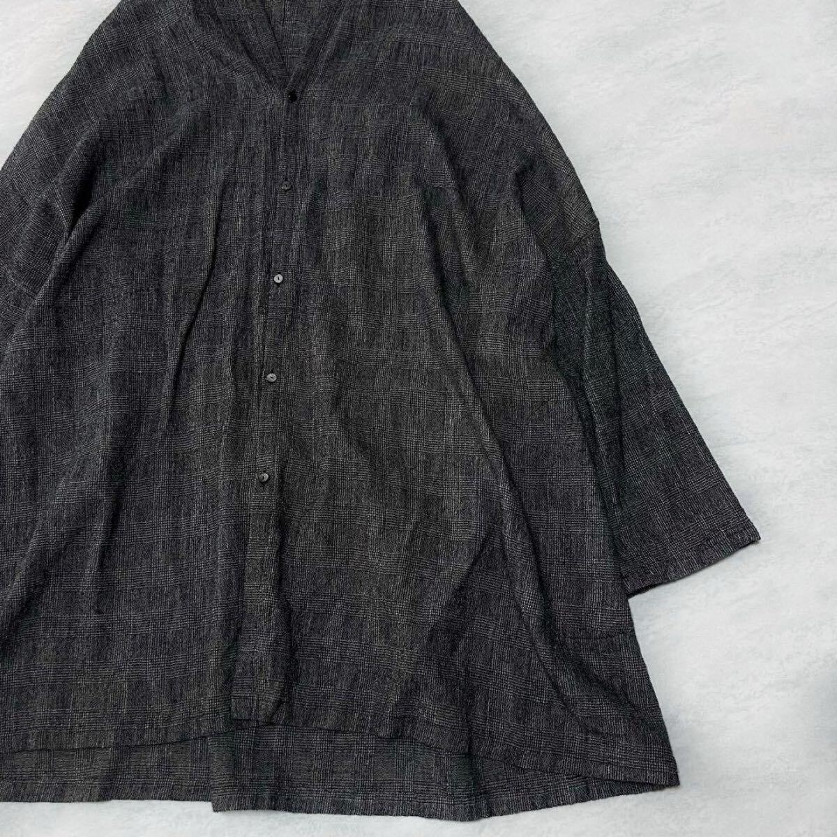 vlas blommeヴラスブラム チェック ショール カーディガン リネン混_画像3