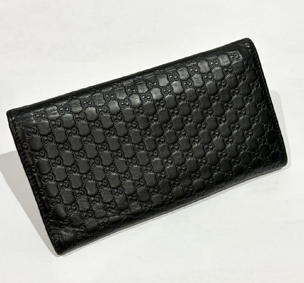 GUCCI グッチ 449396 マイクログッチシマ 二つ折り長財布 ブラック 現状品お渡し 箱付き 黒 GGマーク GG柄 小銭入れ お札 フラップ S3177_画像3